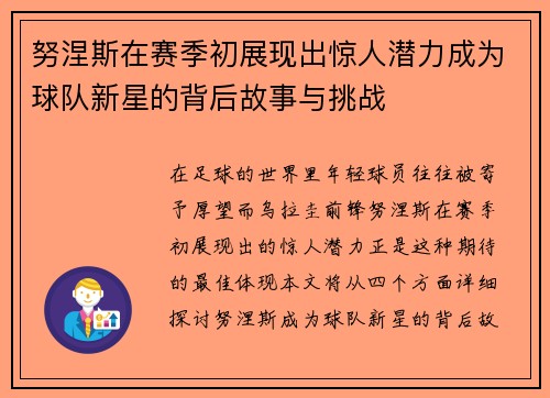 努涅斯在赛季初展现出惊人潜力成为球队新星的背后故事与挑战